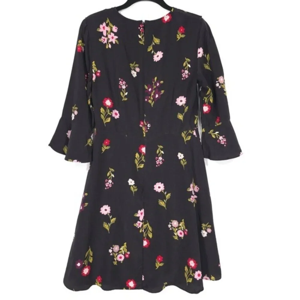 Kate Spade‎ 100% SILK In Bloom Ruffle Dress Women’s Size 2 Black Floral